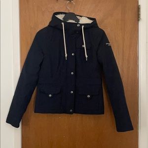 Sherpa-Lined Navy Rain Jacket with Hood
